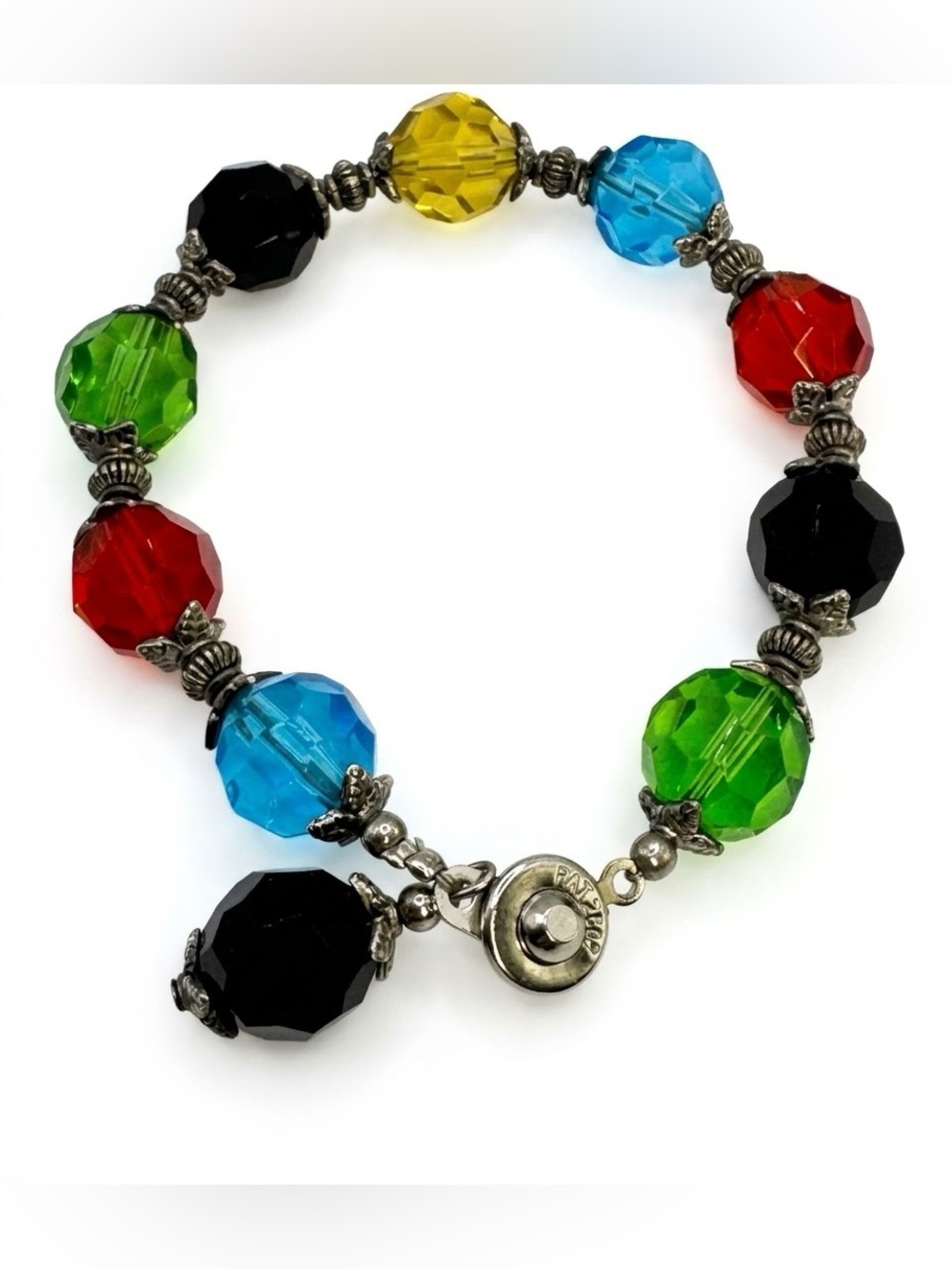 Multi-Color Bead Silver-Tone Charm Bracelet (Pat 4074400)